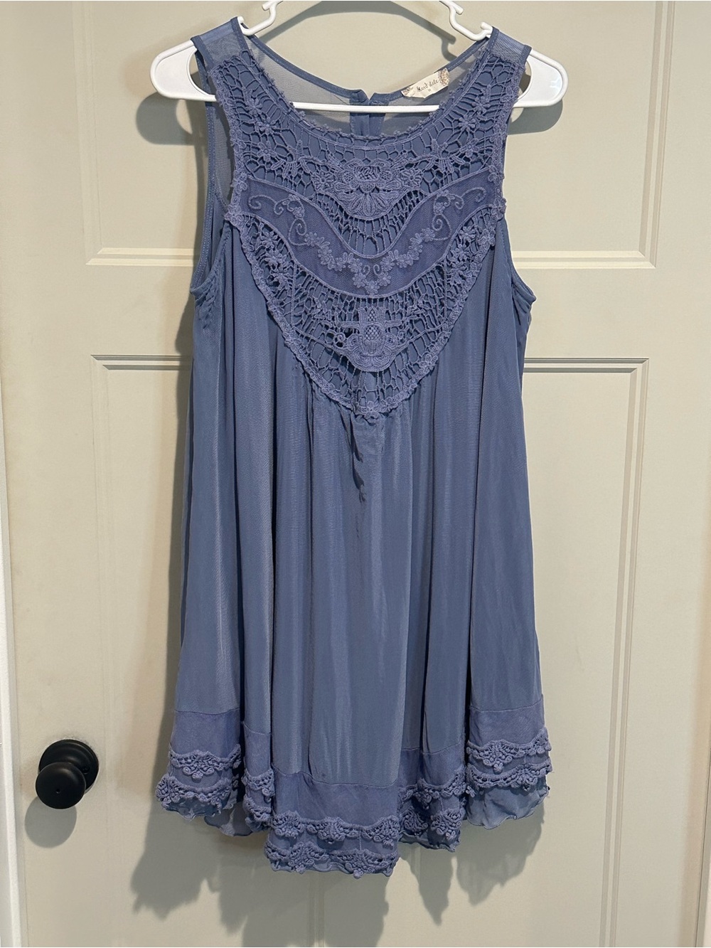 Altar’d State Lace Chiffon Sleeveless Shift Dress - Light Dusty Blue